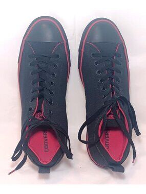 Converse All Star Low Top Canvas Sneakers Black Red Lace Up Men's shoes Size 10